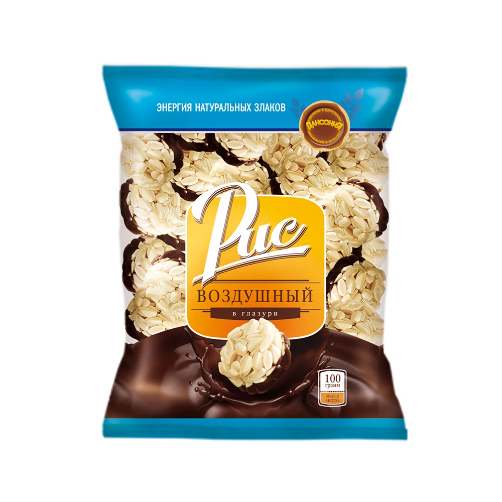 Воздухопроницаемый рис в карамельной глазури 100 г, шайба «Dansonia», сладкая закуска, рисовые зерна, оптовая продажа от производителя