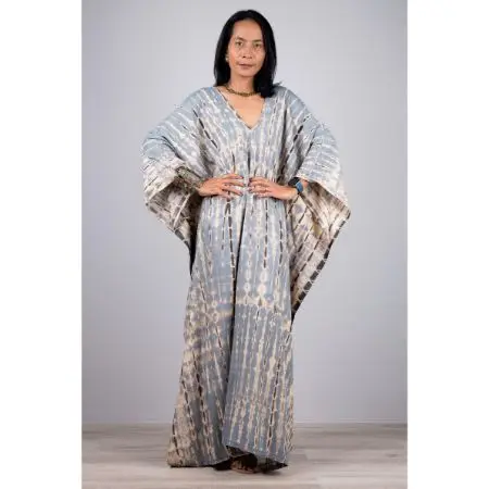 2022 New Arrival Summer Women Clothing Kaftan Manufacturers India Long Sleeve V-neck Tie Dye Kaftan Beach Clothing kaftan dress