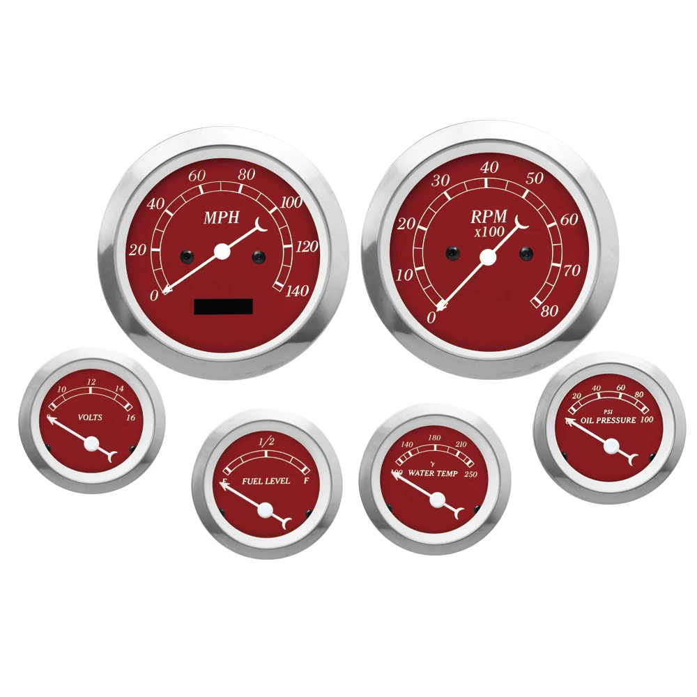85mm 52mm Classic Series Red  face white needle Gauge Kit 6 Meter Contain Electrical Speedometer Tachometer Water Temp Volt