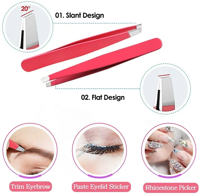 Tweezers Set 4-piece Stainless Steel Red color  Tweezers for Eyebrows Facial Hair Ingrown Hair Eyebrow Tweezers Set
