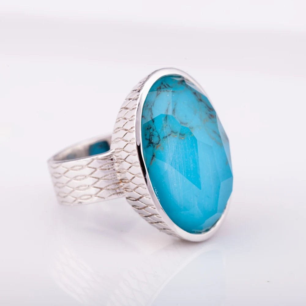 Мужское кольцо из стерлингового серебра 2022 пробы с натуральной бирюзой по заводской цене от производителя Таиланда