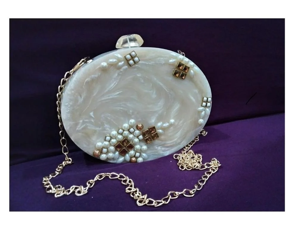 Biggest sell Resin Clutch Metal & Stone Work Embellishment Embroidery Ladies Handbags at Affordable Rate by LUXURY CRAFTS