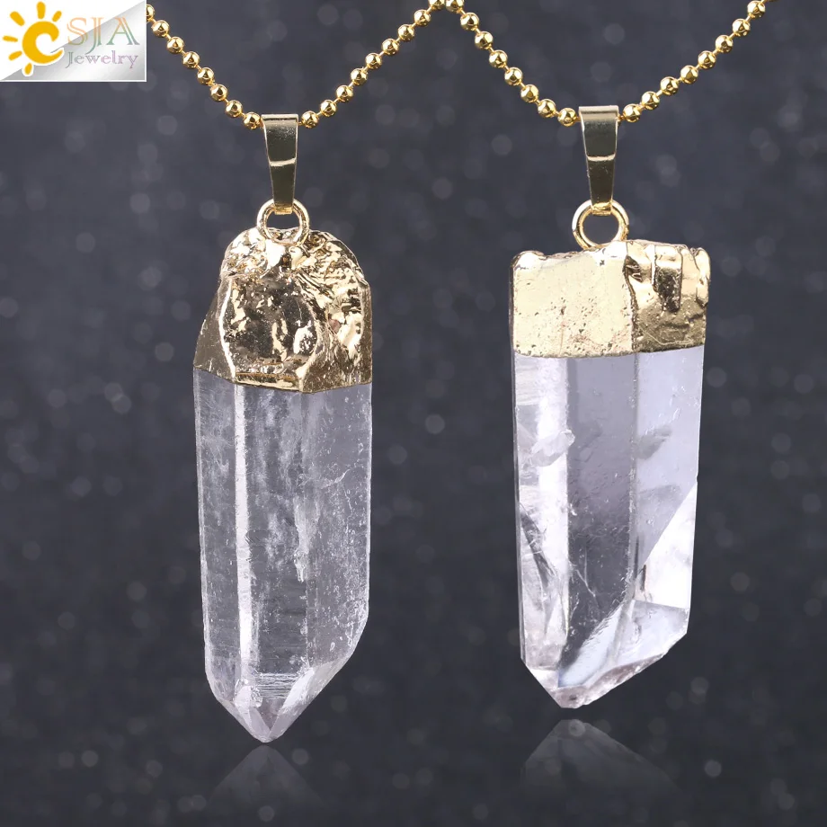 CSJA Wholesale Scalar Energy Reiky Healing Natural Rock Crystal Big Pillar Gemstone Pendant Jewelry Necklace for Women Men F804
