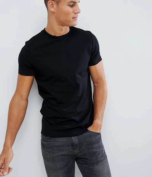 Wholesale Short Sleeve Crew Neck Good Quality 95%Cotton 5%Spandex Slim Fit Black Blank T Shirt MenHot sale products