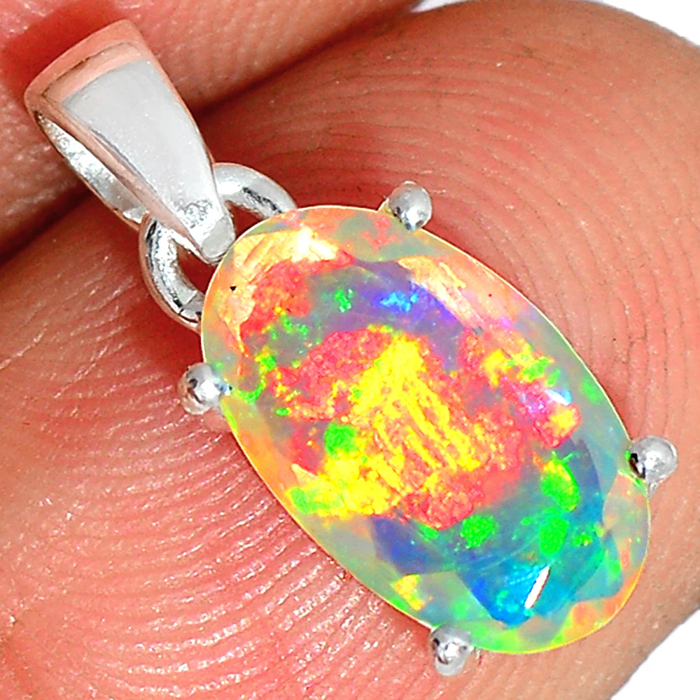 Multi Fire (Excellent Quality!) Ethiopian Opal Pendants, 925 Authentic Silver Jewelry, Jaipur India