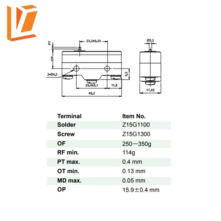 Z15G1300 Pin plunger  micro switch plunger type