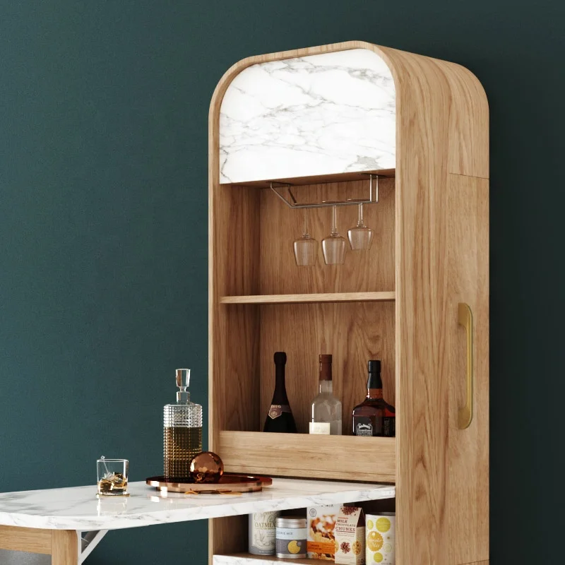 Jasiway Classic Style Marble Panel Home Furniture Modern Foldable Living Room Wine Wood Bar Counter