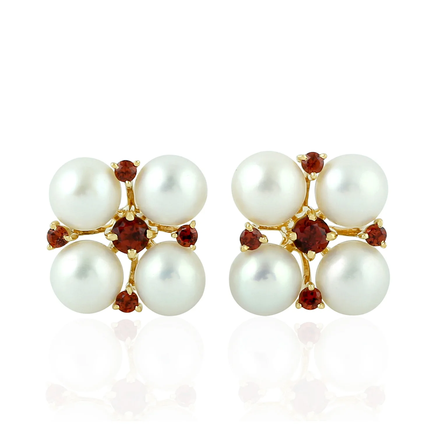 
Garnet Handmade Stud Earrings 14k Yellow Gold Pearl Jewelry Wholesaler 