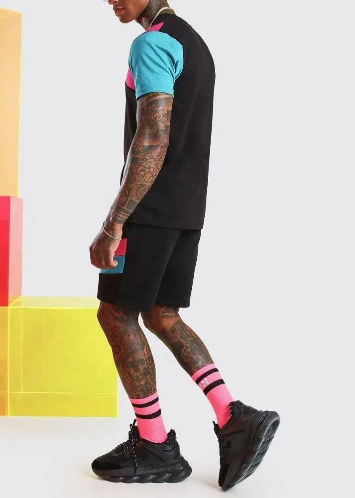 Мужской спортивный костюм из 2 предметов Повседневная футболка и шорты в полоску комплект спортивной одежды лето 2021