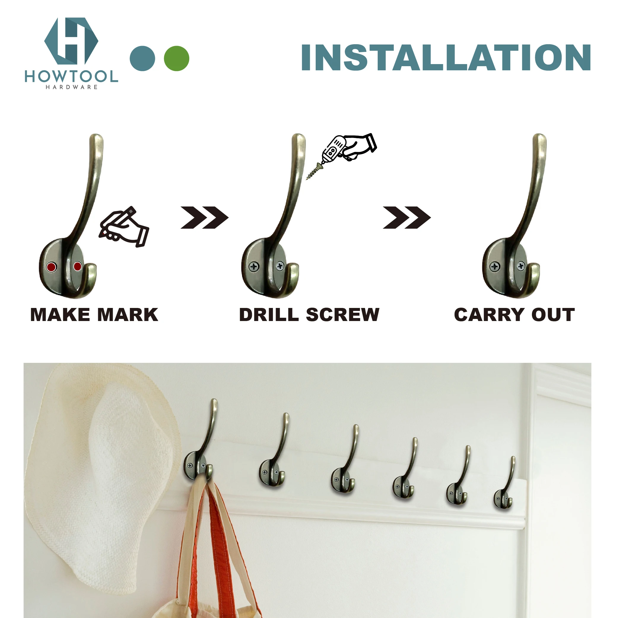 A309 Home & Kitchen Home Decorative Wall Mounted Double Coat Hooks for Hanging Backpack Towel Key Hat
