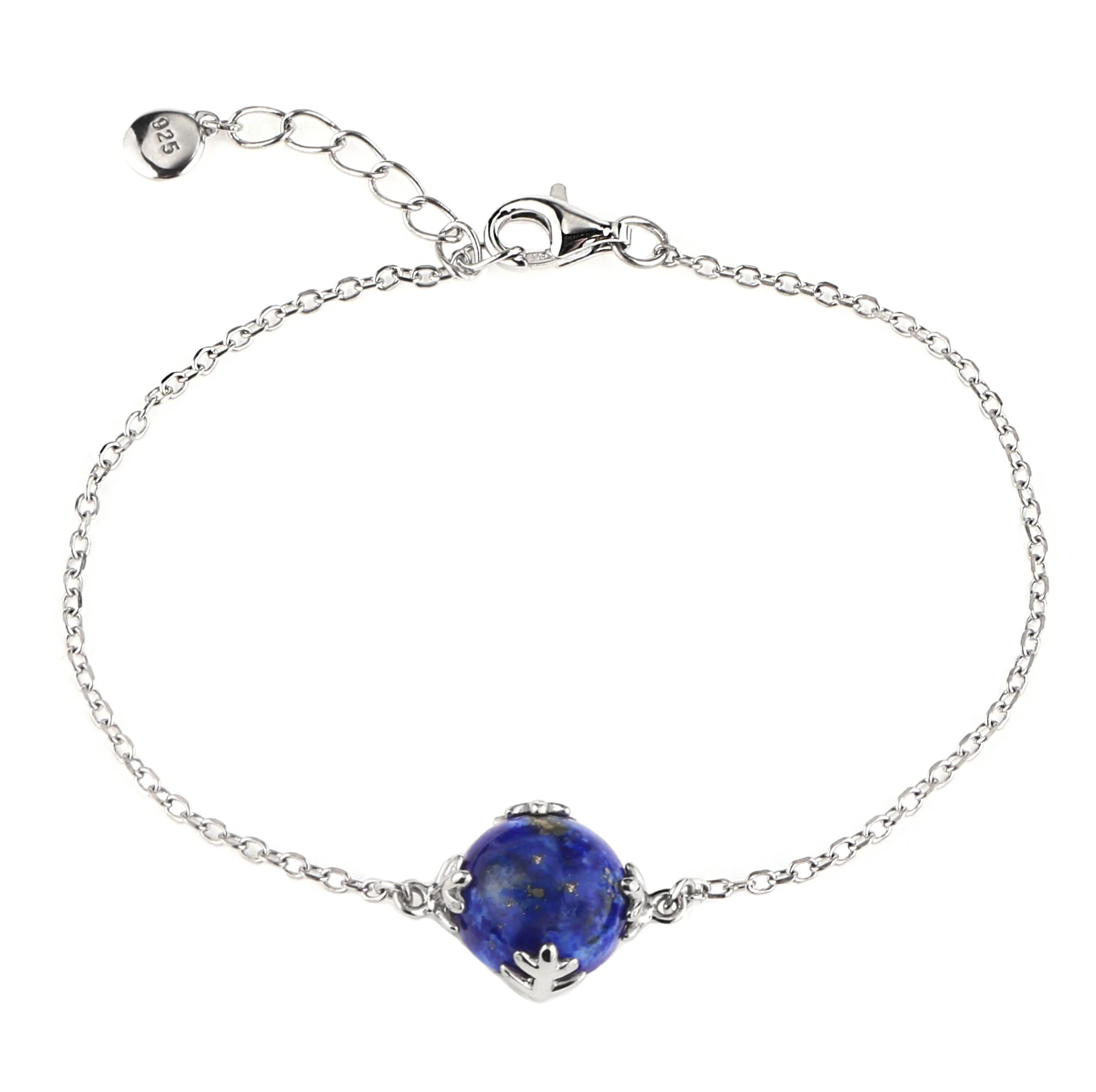 Custom OEM Silver Jewelry Sterling Silver Bracelets Blue Stone Bracelet Lapis Lazuli Bracelet Natural Gemstone Jewelry Women