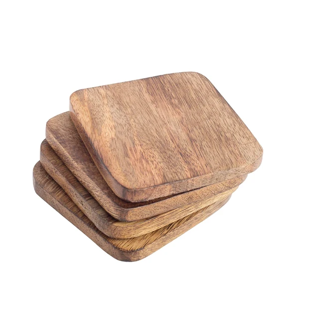 Mango Wood Coaster with stand Kitchenware Cup Coaster Tableware Handmade Vintage Design Table Top Wooden Tea Coaster