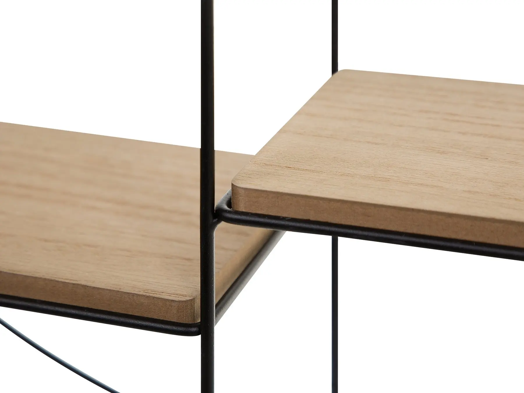 Living Room Industrial Metal Round Wall Book Shelf Black Finish With Light Wooden Slaves