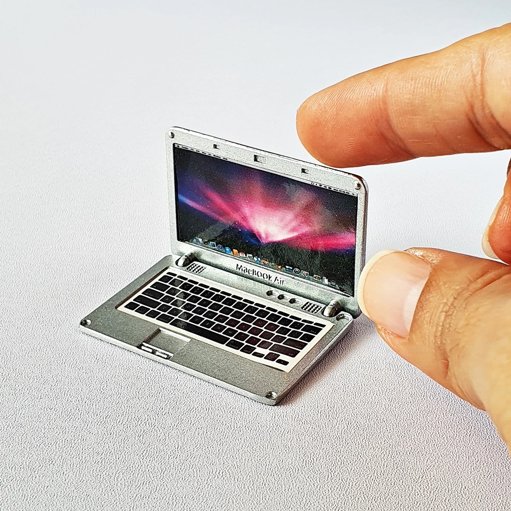 Unisex Mini Dollhouse Toy Silver Macbook Laptop in Plastic Miniature Computer