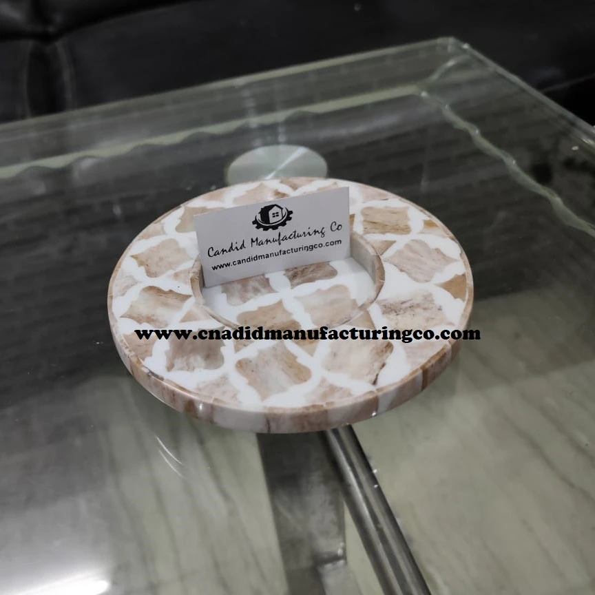 Tea Serving Coaster Platter New Design Bone Inlay Tea Coffee Platter Coasters Arabic Cups Round Serving Plates Ramadan Gifts