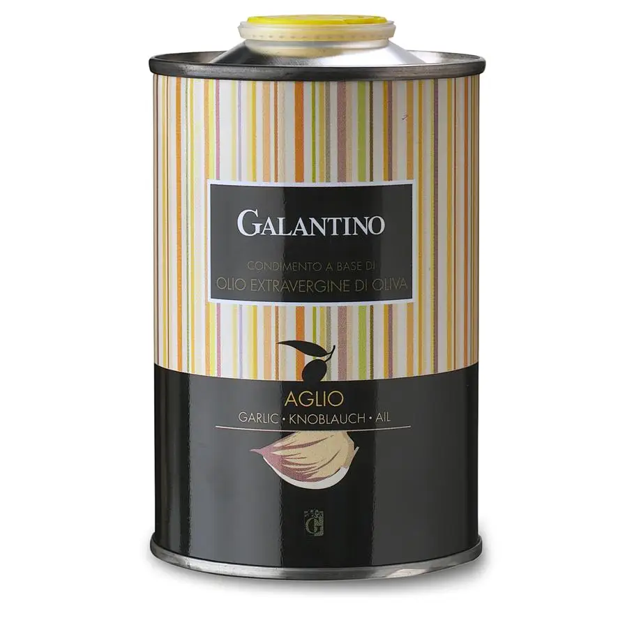 Natural Flavored Extra Virgin Olive Oil  And Garlic Tin 250 Galantino for dressing and cooking 250ml Italy