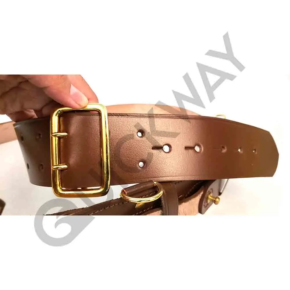 Factory Custom Ceremonial Cross Belts Brown Single Color and Gold Simple Buckle Cross Belt