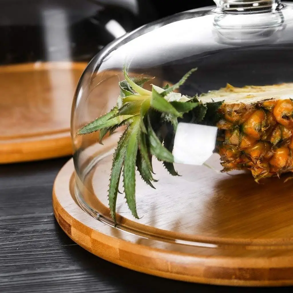 Деревянная подставка для торта со стеклянным куполом десертов капкейков деревянная сервировки доска украшения вечеринки