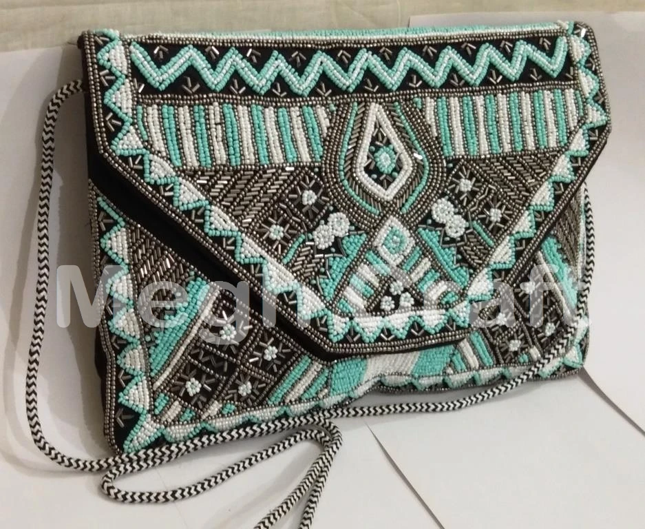 BOHO FASHION CLUTCHES - BEADED HANDWORK CLUTCHES-WHOLESALE INDIAN BOHO BEADED CLUTCH PURSE