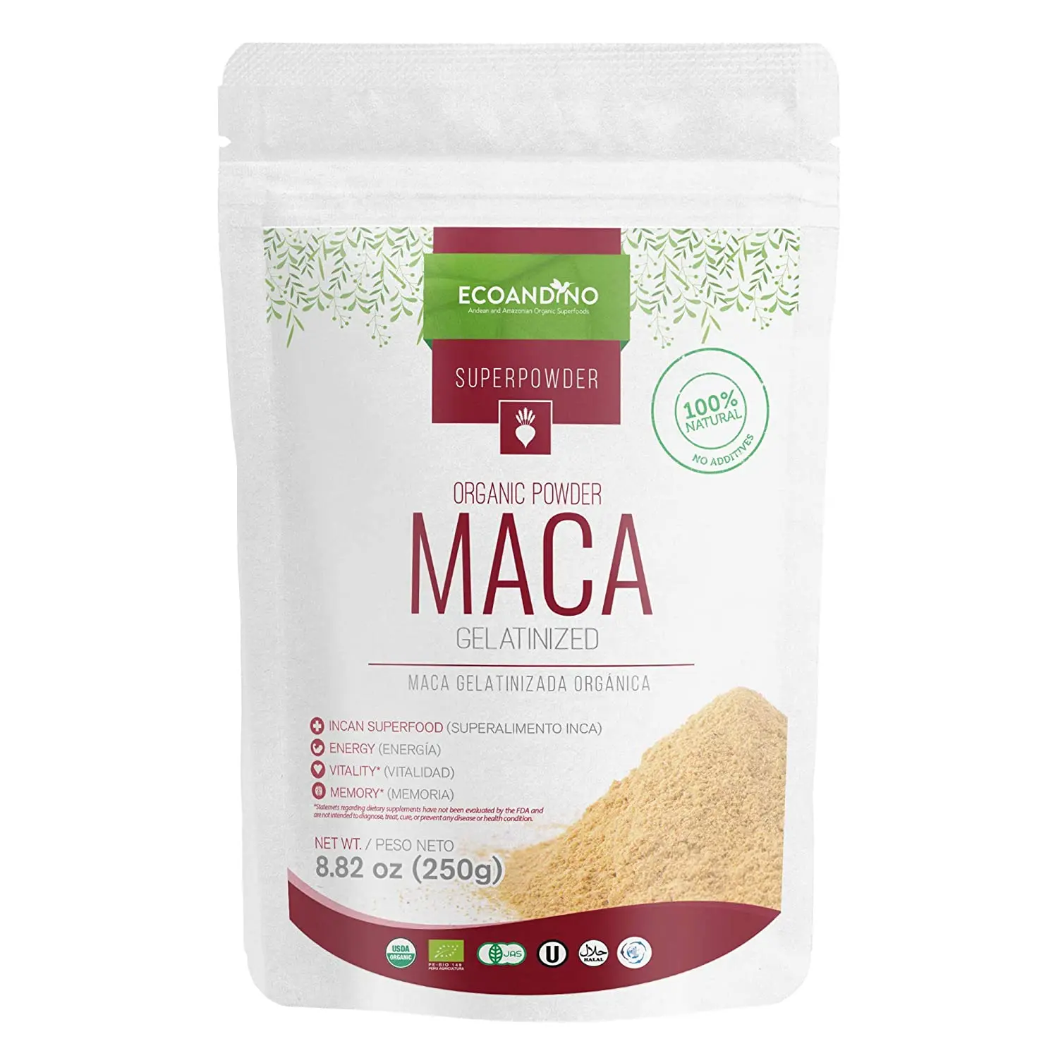 8.8 Ounce 250G ECOANDINO Organic Gelatinized Maca Powder