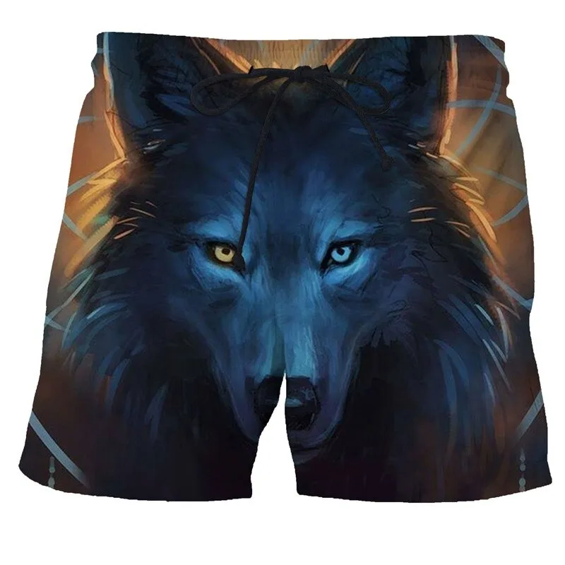 Man beach shorts animal wolf 3d printed pants high quality swim shorts men starry sky gym surf board swimsuit