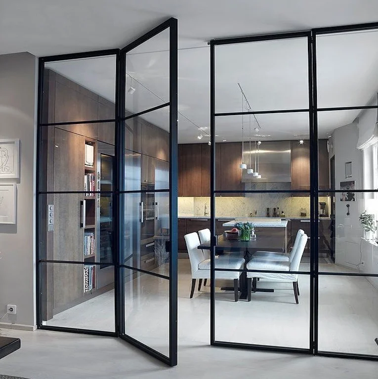 Premium Quality Custom Size French Style Exterior Black Steel Glass Doors