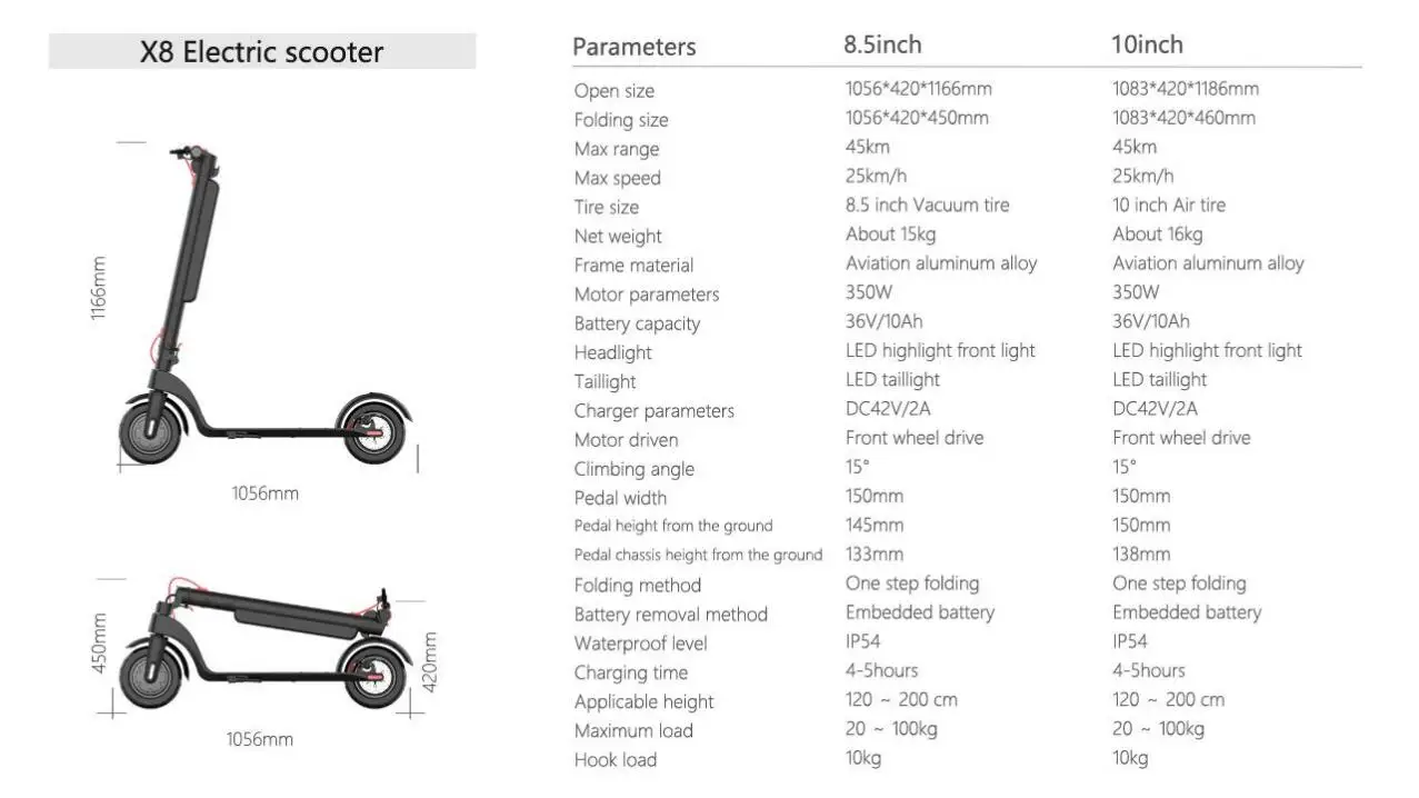 
High Speed 8.5 inch 10 inch E-wheel Scooter 2021 Wholesale Adult Scooter 350W Removable Lithium Battery X8 Electric Scooter 