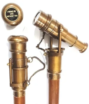 Nautical Cane Telescope Walking Wood Stick Hidden Spy Brass Handle