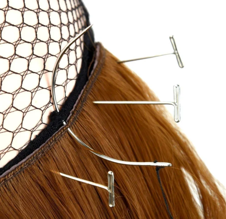 70 Pieces Stainless Steel Wig T Pins & C Curved Needles Set Hair Weave Needles For Wig Making