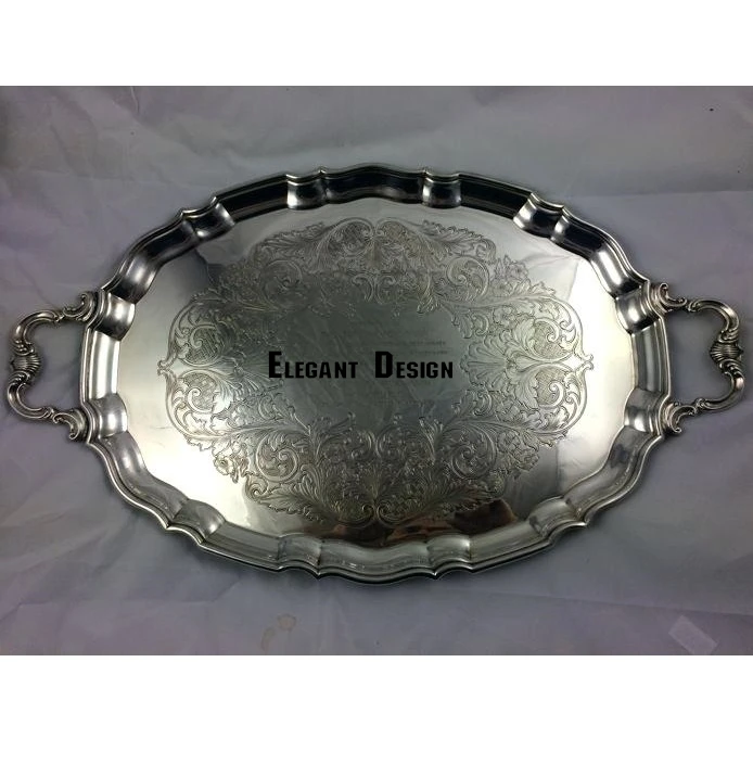 Brass Caddy Serving Tray Hexagon Shape Silver Plated Excellent Quality Newest Designed Special Ornate Brass Serving Tray