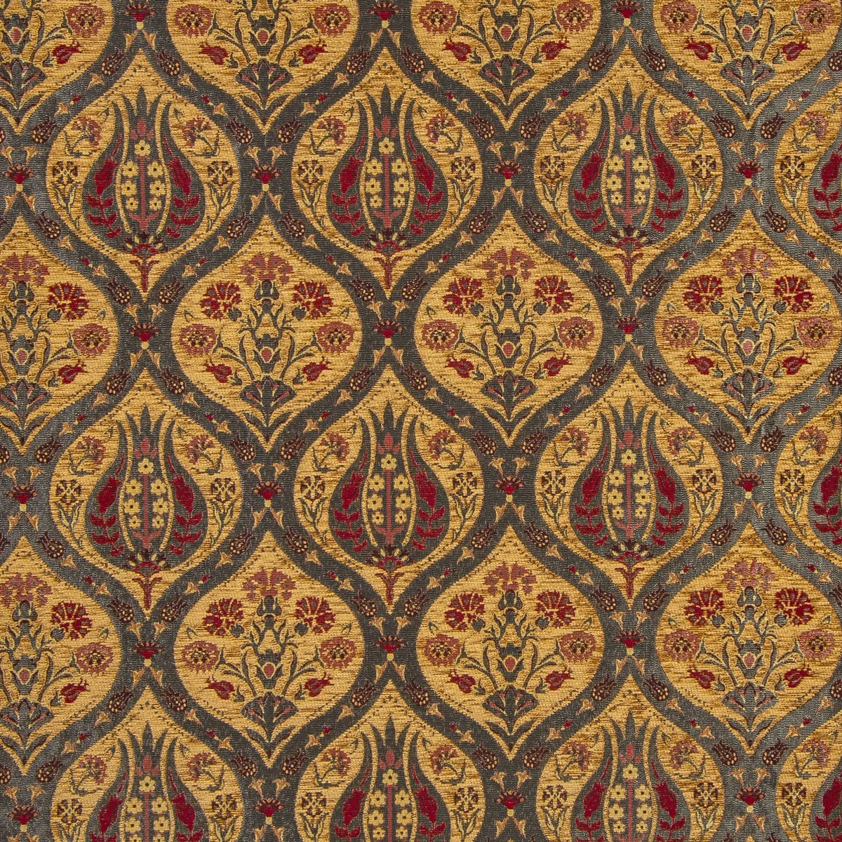 Tulip Designed Red Turkish  Upholstery Chenille Fabric