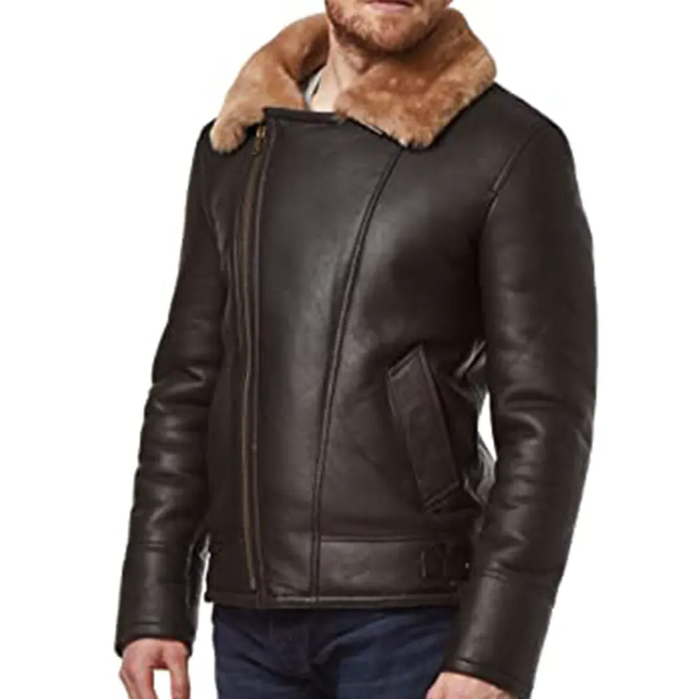  Мужская зимняя куртка из коричневой кожи с меховой овчиной/куртка натуральной мехом овчины/Новейшая стильная для мужчин