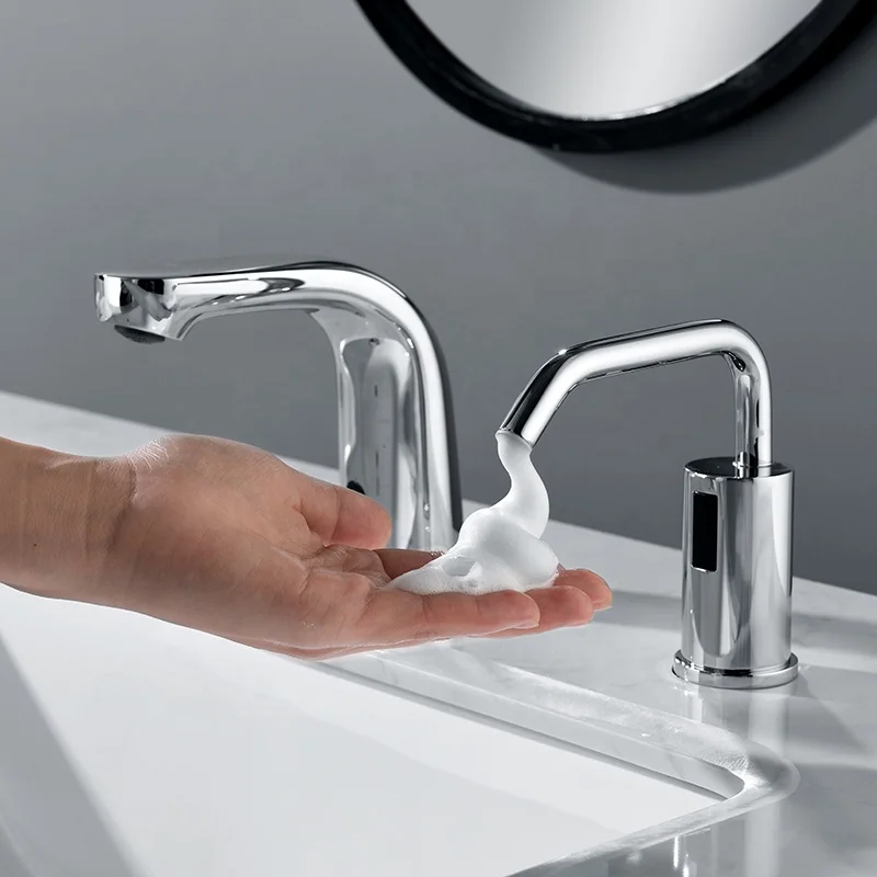 Induction Disinfection Smart  Installed on Brass Deck Dedicated to Public Bathroom Soap Dispenser