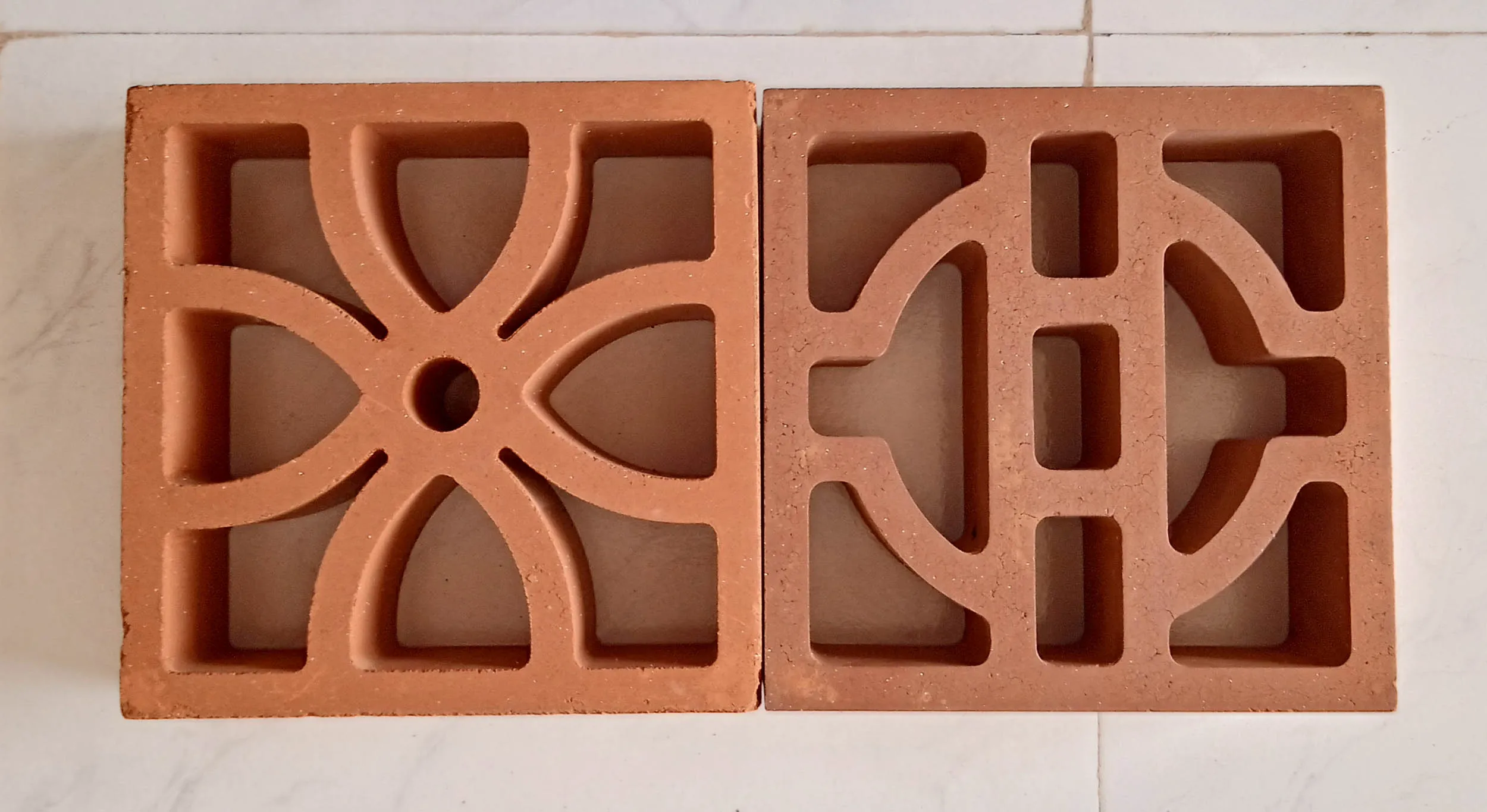 Natural designer red terracotta screen block made from 100% natural clay used for interior and outdoor
