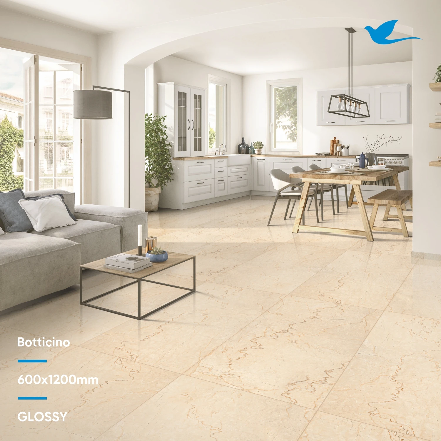 Standard Quality Turkish Indian Beige Color High Gloss Porcelain Tile For Living Room 600x600 600X1200