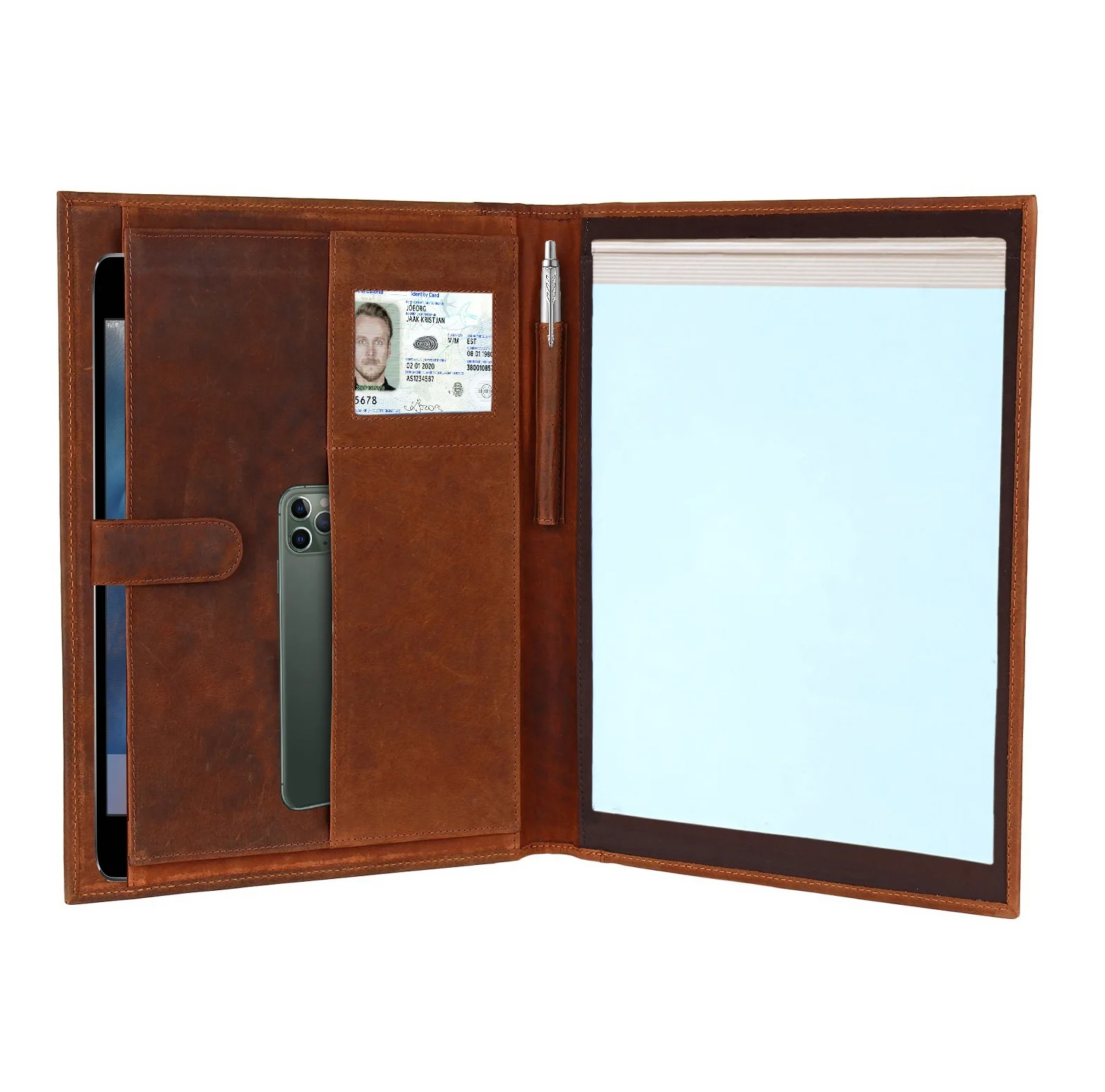 Handmade Leather Portfolio Resume File Folder Interview Legal Documents Vintage Padfolio Organizer Sleeve Business Card Holder