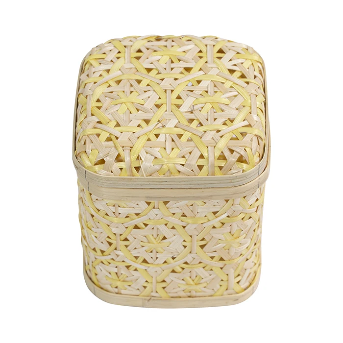 New Design Yellow Handmade Storage Basket With Lid, Woven bamboo Box, Basket Box Wholesale