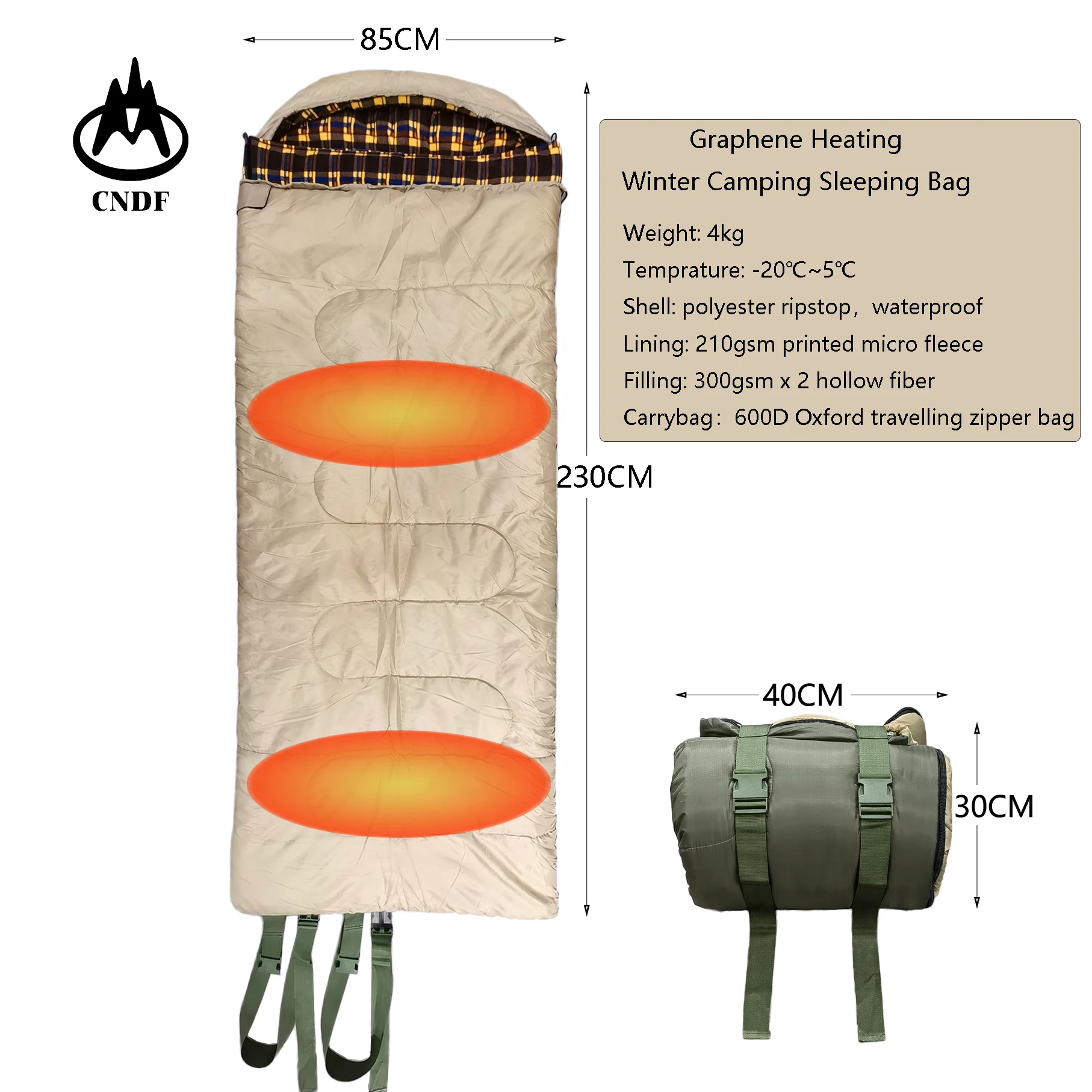 Warm and Comfortable USB Heating Sleeping Bag Fleece Lining Envelop with Hood Winter Outdoor Camping Sleeping Bag