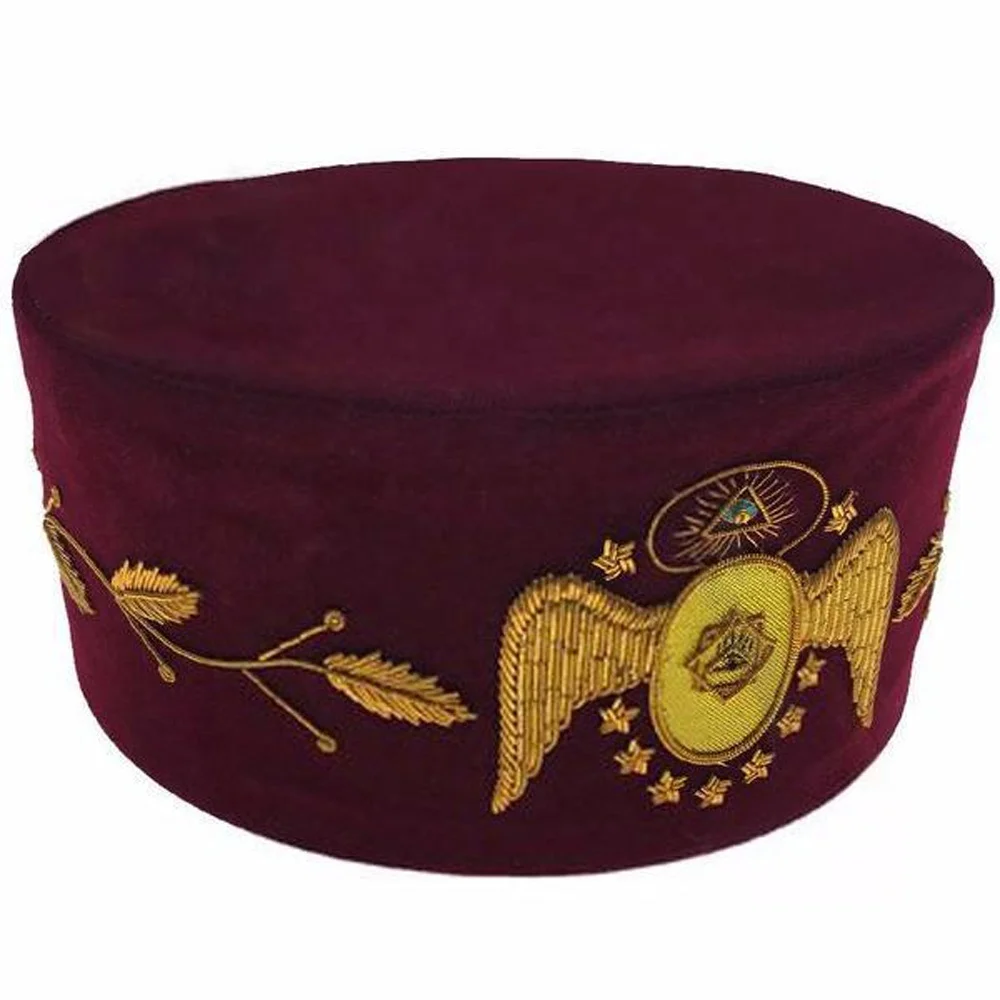 Masonic Hat 95th Degree Scottish Rite Hand Embroidered with Maroon velvet plastic piece inside of the hat with best quality
