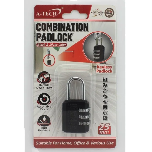 
High Security Changeable Password 3 Digit Number Padlock - Silver (25mm) For Metal Gate And Bicycle Lock 