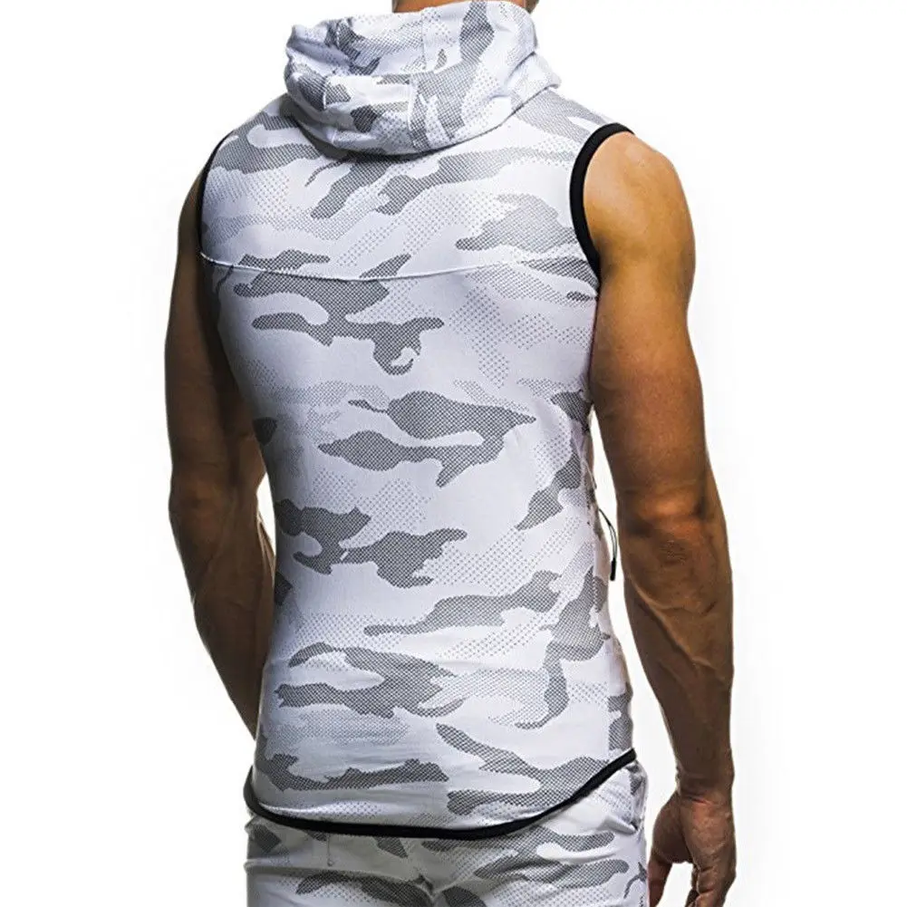 Camo Sleeveless Custom Hoodie For Men Zipper-up Hoodie