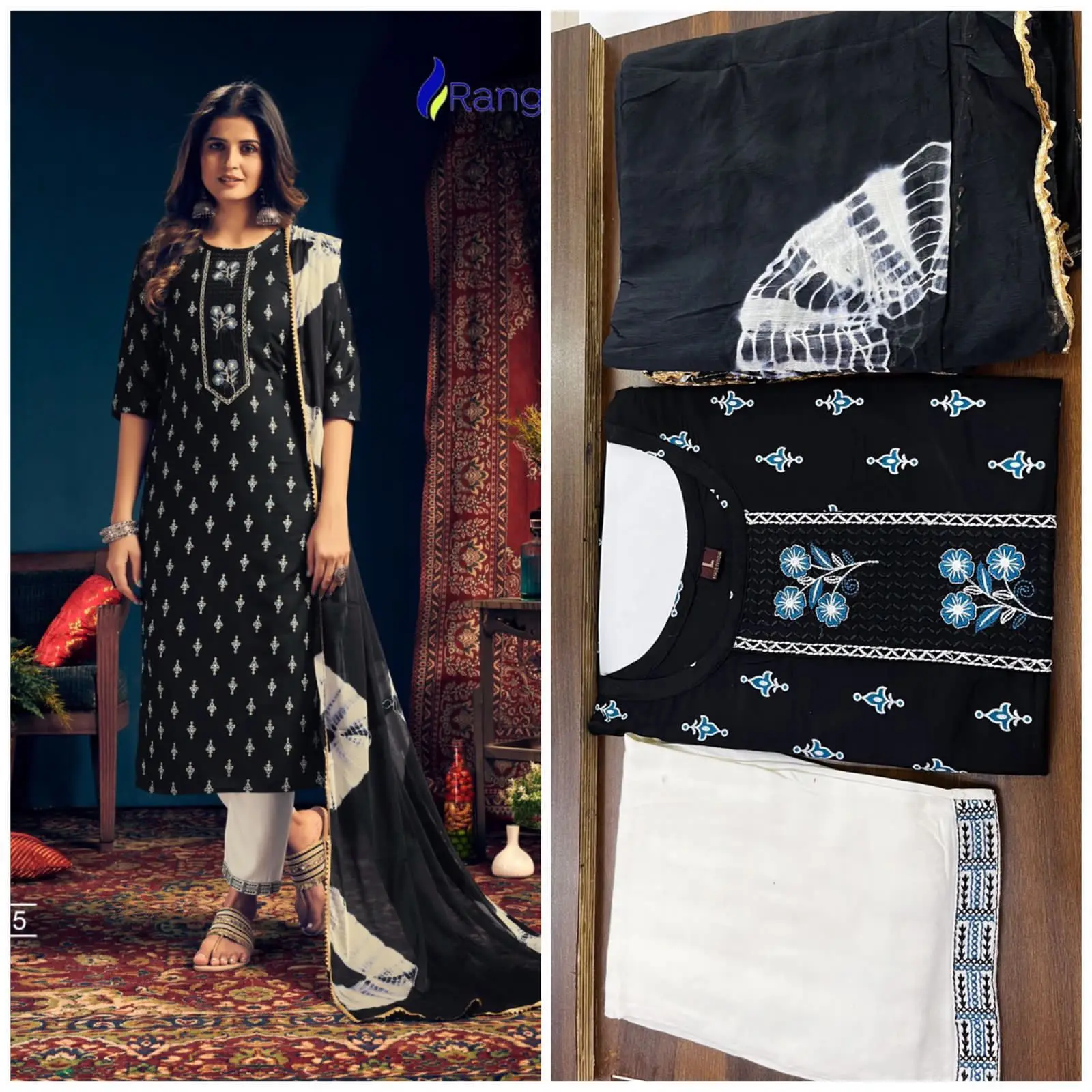 Gorgeous contemporary designs Kurta Pant ,Dupatta Set For Ladies Rayon Print with tie patti work 4 Side lace Dupata Royal Export