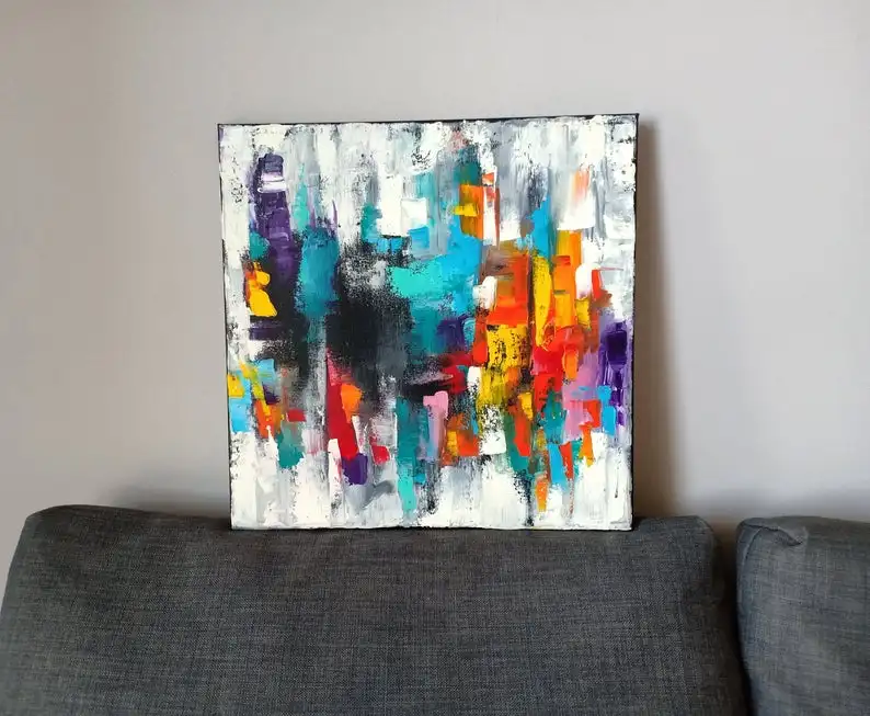 
Abstract Cityscape Painting ORIGINAL ART City Wall Art Canvas Impasto Oil Painting Abstract Landscape Painting 