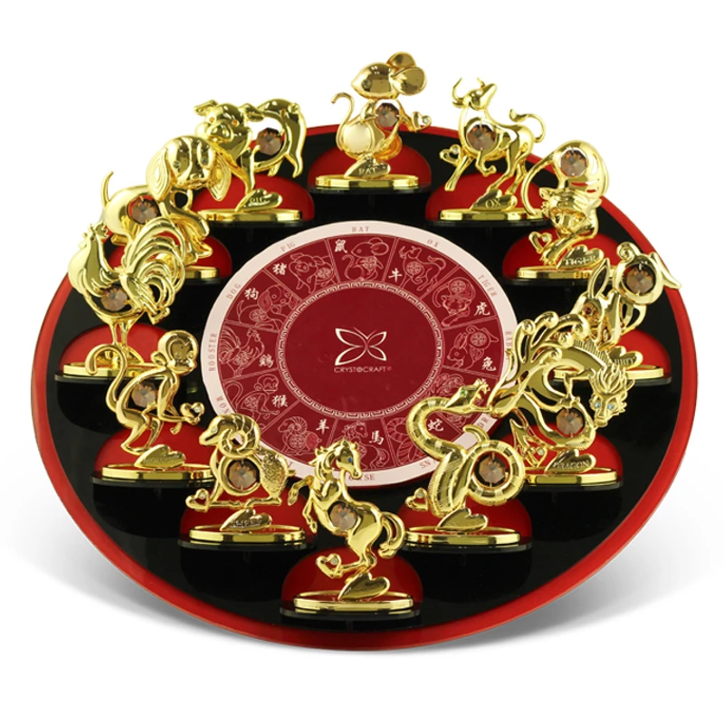 Crystocraft 12 Chinese Horoscope Zodiac Feng Shui Animal Crafts 24k Gold Plated Rat Figurine with Brilliant Cut Crystals