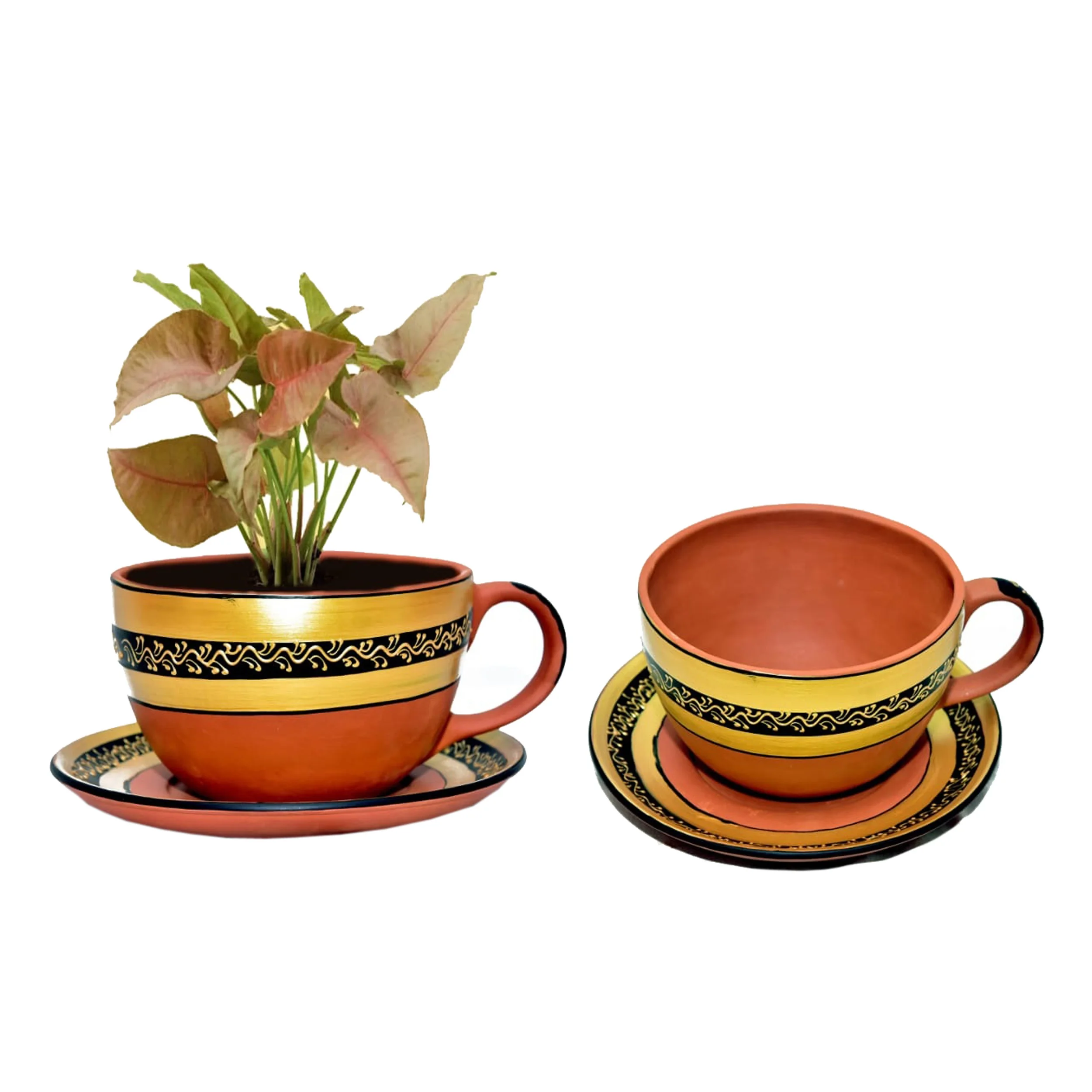 100% Natural clay cup saucer planter terracotta indoor planter brown terracotta plant pots at good price and popular demand