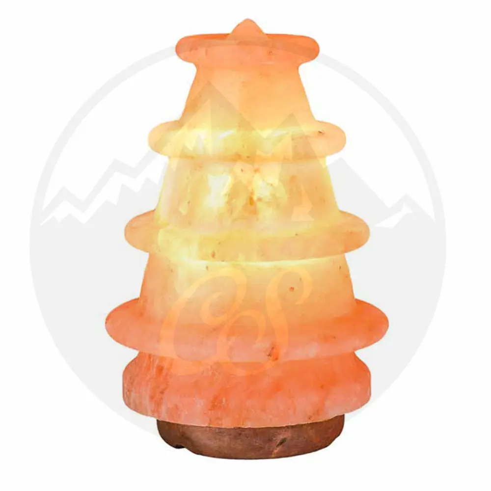 Stylish Hot Selling Xmas Tree Salt Lamp for decoration and Night light With Wood Base And Power Cords