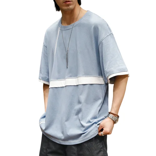 Wholesale Oem T-Shirt Manufacturer Design Jersey Plain No Brand Two Color Block Stripped T-Shirts Men 100% Cotton At Wholesale