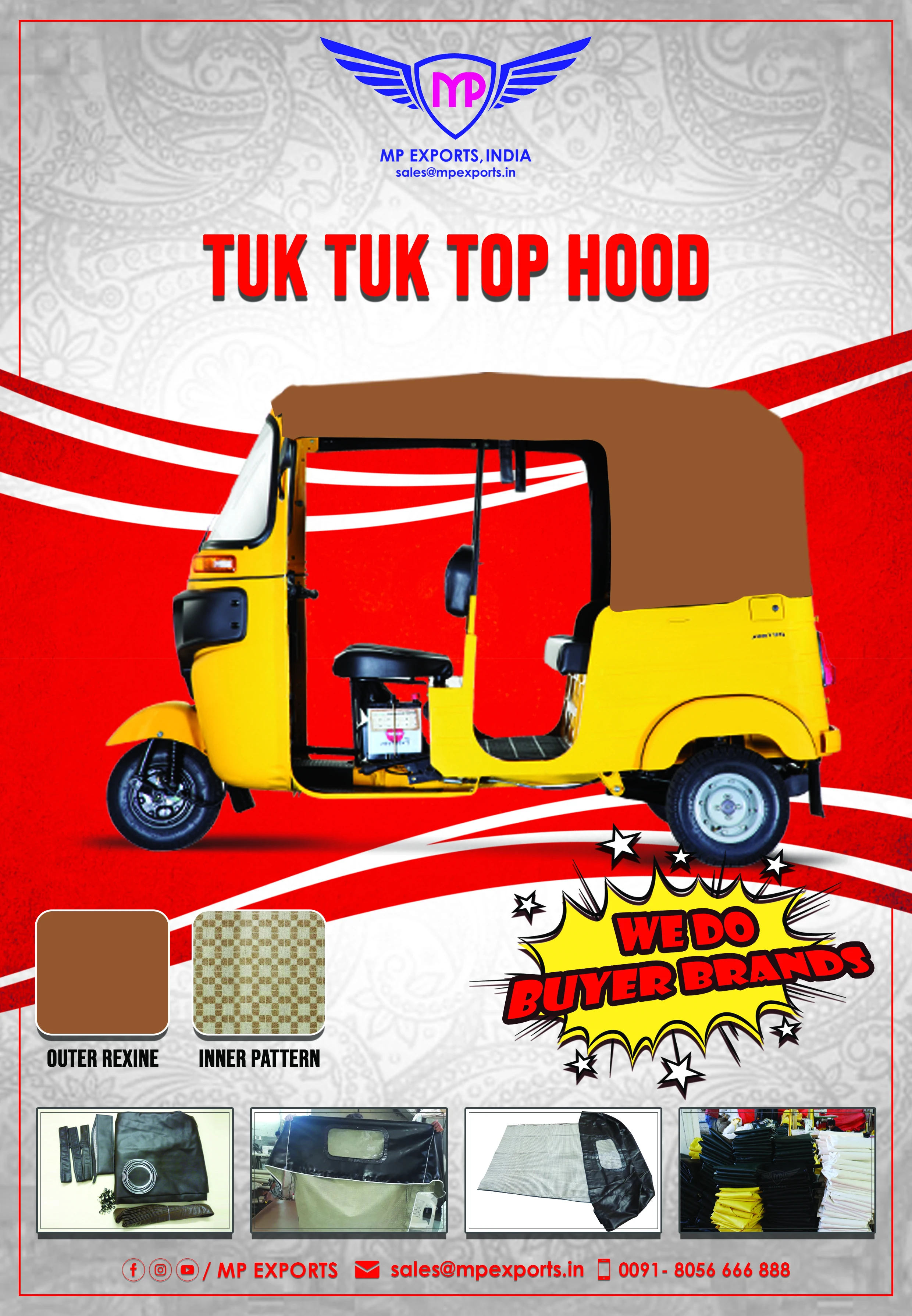 Genuine quality 3w rexine soft top canvas hood canopy carpa top roof for Bajaj tvs ape tuk tuk at best price in madagascar