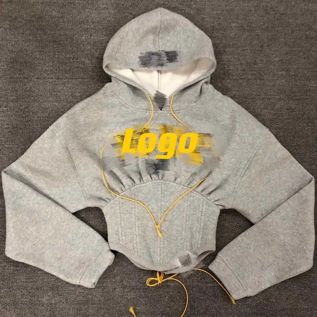  Ins Athflow Rework Vintage Curve Corset Custom logo Embroidery Casual Hip Hoodies Sports Underbust Lace Up Retro Hooded