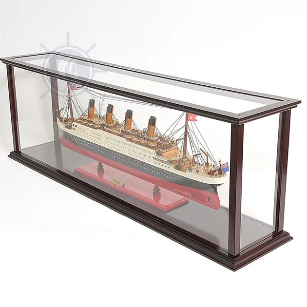 High Quality Wooden Model Ship Display Case Large Lmax 114 Stand Board Home Decorative Furniture with Painting for Cruise Liner